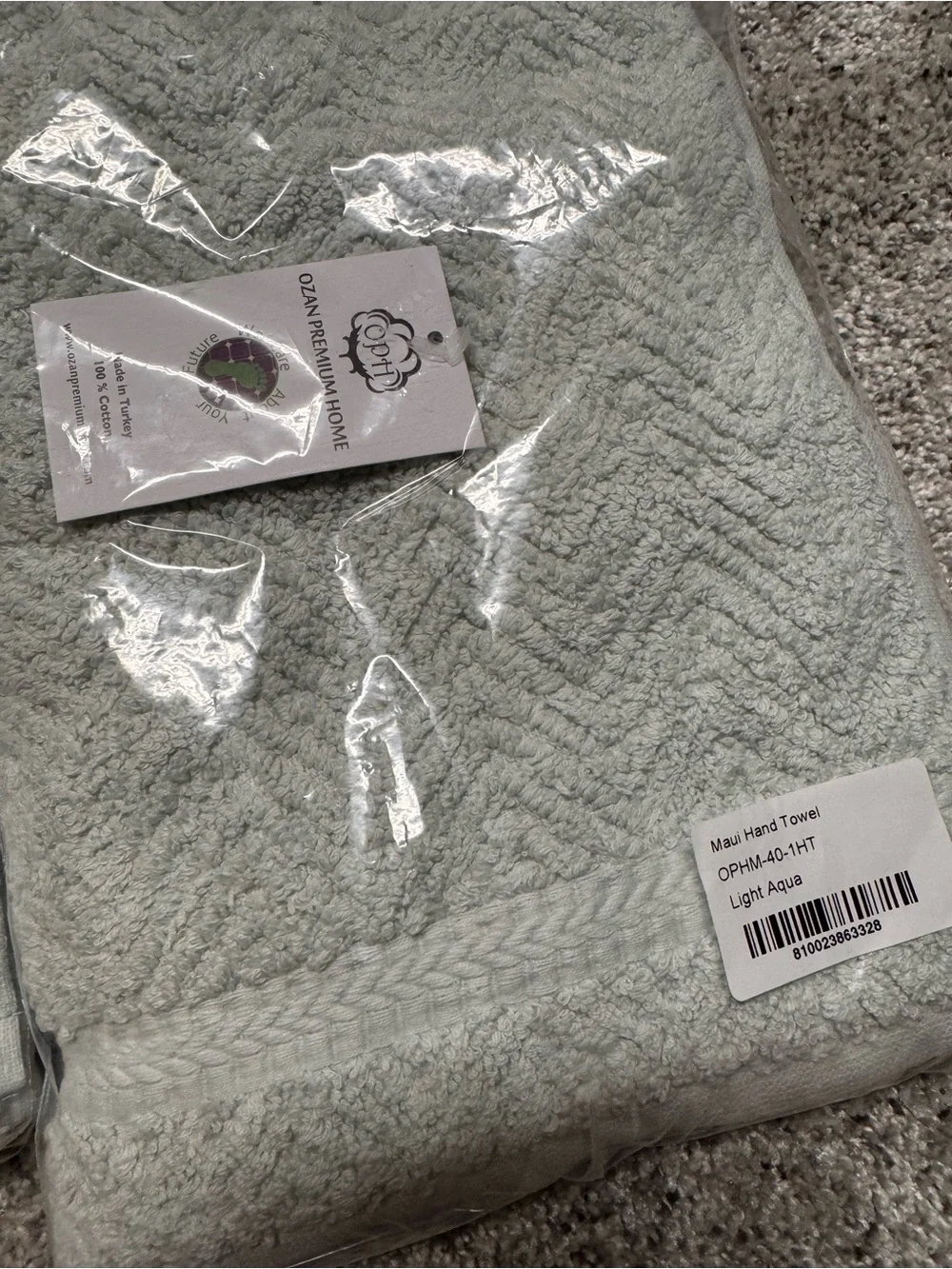 OZAN PREMIUM HOME Maui Hand Towels Herringbone Textured Cotton Light Aqua 2pc